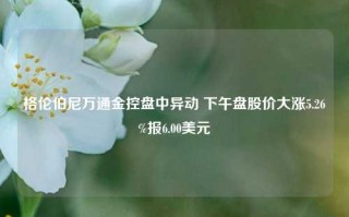 格伦伯尼万通金控盘中异动 下午盘股价大涨5.26%报6.00美元