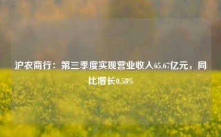 沪农商行：第三季度实现营业收入65.67亿元，同比增长0.58%