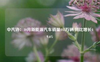 中汽协：10月新能源汽车销量143万辆 同比增长49.6%