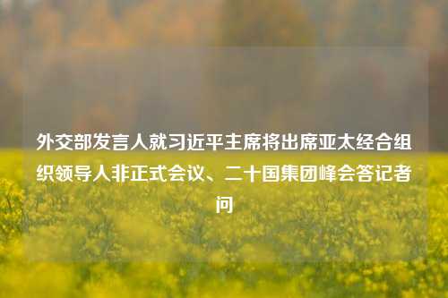 外交部发言人就习近平主席将出席亚太经合组织领导人非正式会议、二十国集团峰会答记者问