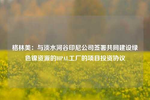 格林美：与淡水河谷印尼公司签署共同建设绿色镍资源的HPAL工厂的项目投资协议