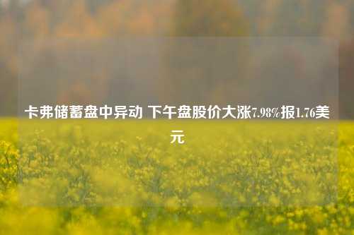 卡弗储蓄盘中异动 下午盘股价大涨7.98%报1.76美元