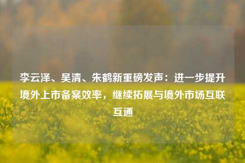 李云泽、吴清、朱鹤新重磅发声：进一步提升境外上市备案效率，继续拓展与境外市场互联互通